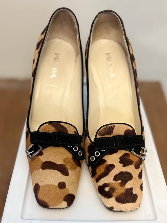 Prada Shoes - Prada VINTAGE Y2K Women’s Leopard Print Pony Hair Block Heels - size 38.5
